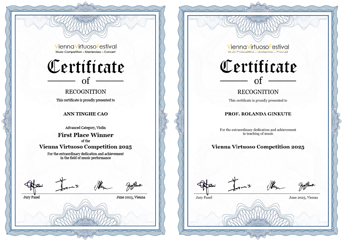 Ann Tinghe Cao Wins First Prize at Vienna Virtuoso Music Competition 2025